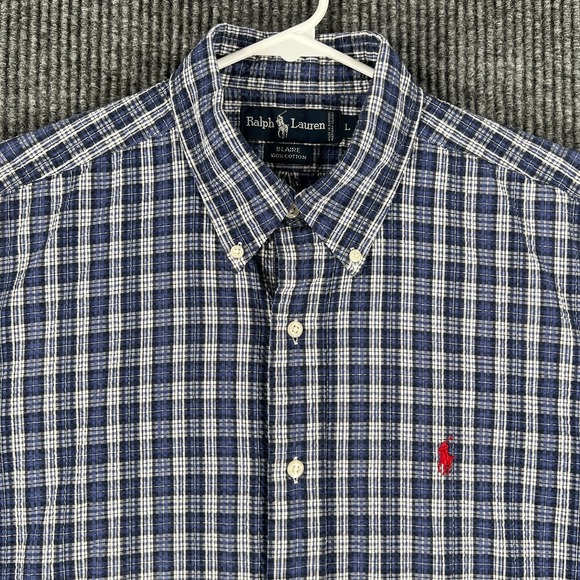 Ralph Lauren Other - Ralph Lauren Shirt Mens Large Blue Plaid Seersucker Short Sleeve Button Down